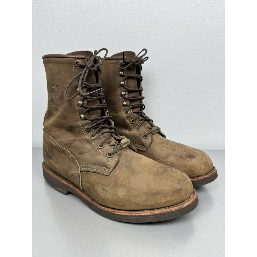 Chippewa Boots Mens 11 EE Brown Leather Round Toe 8" Logger Apache Combat Work